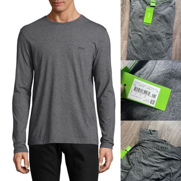 Boss Green Togn Regular-Fit Long Sleeve Logo Tee-GREY-Medium - Picture 1 of 4